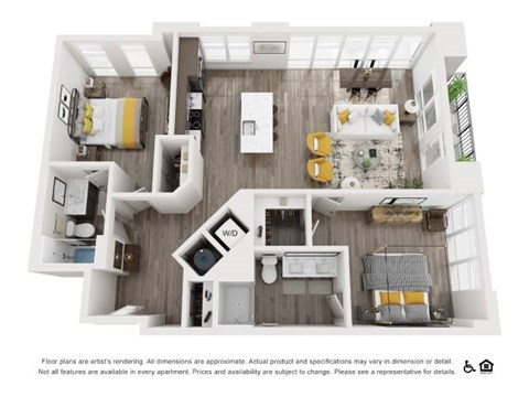 Floor plan for 2 beds, 2 baths, 1228 sqft